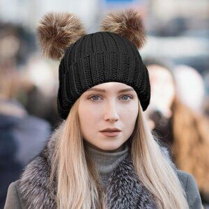 Double Pom Pom Beanie Hat